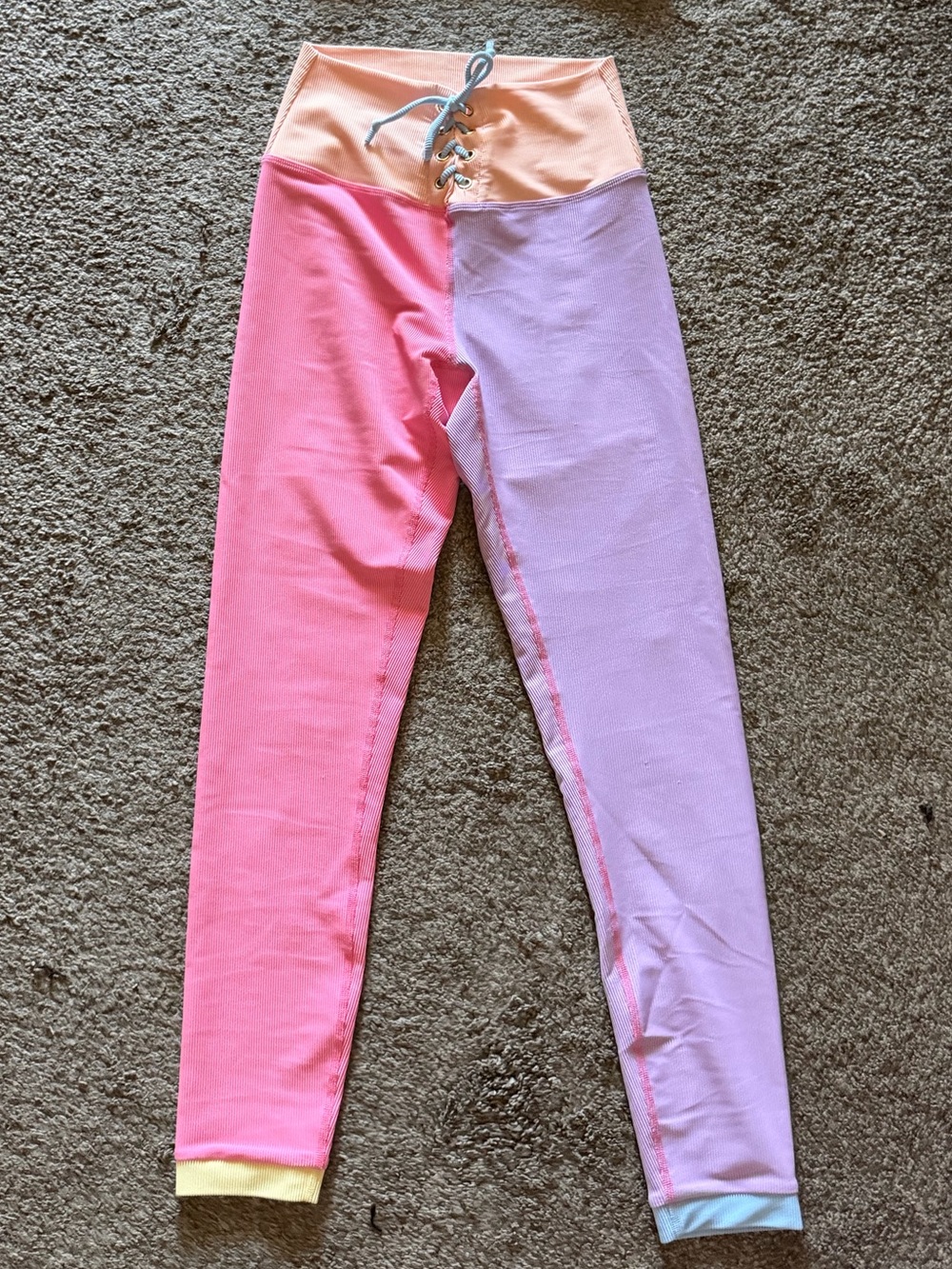 Loveshackfancy x BEACH RIOT Pastel Color Block Leggings with Lace Up Waist